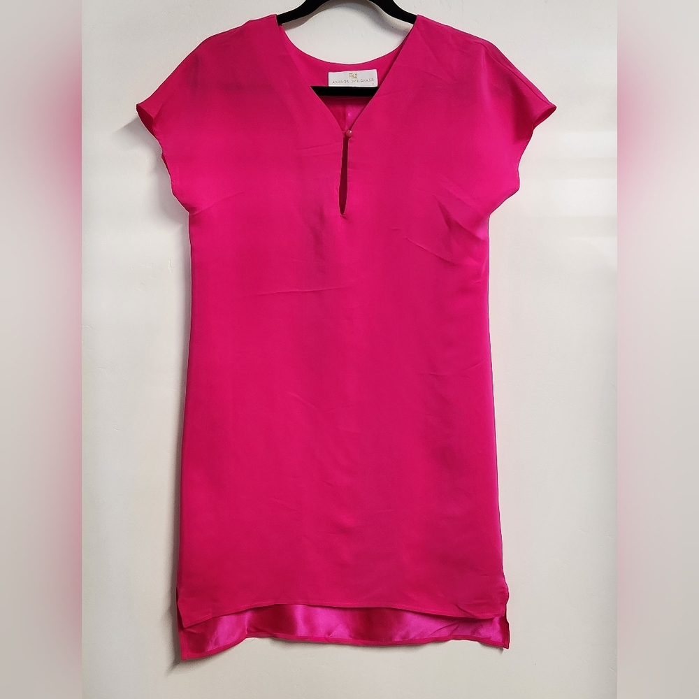 Amanda Uprichard Bright Pink Short Sleeve Dress 100%silk.  S#E13
